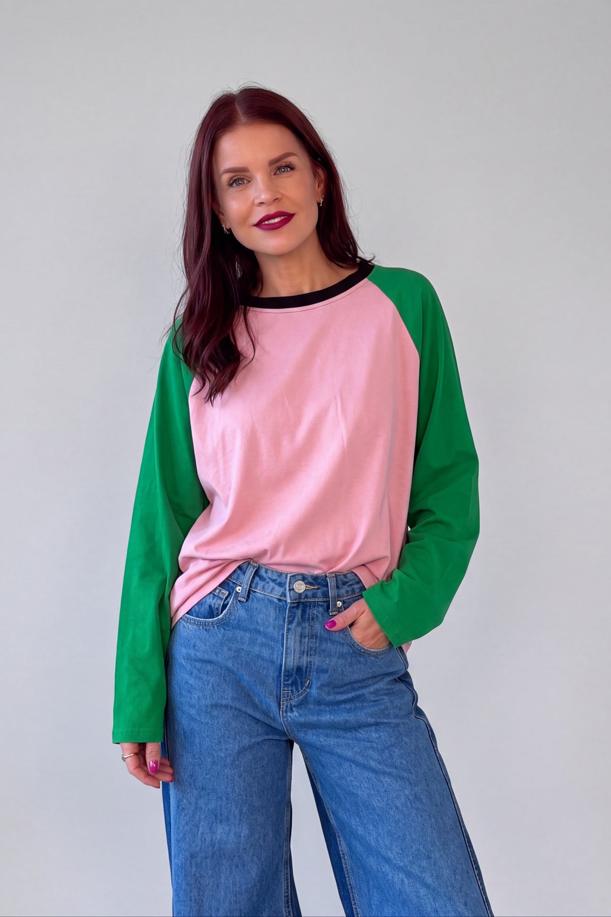 RAVEN LONGSLEEVE SHIRT - PINK/GREEN