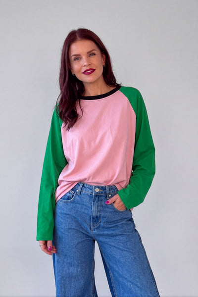 RAVEN LONGSLEEVE SHIRT - PINK/GREEN