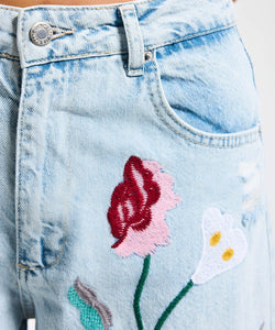 EMBROIDERY PALAZZO JEANS - WILDFLOWER BLUE