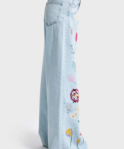 EMBROIDERY PALAZZO JEANS - WILDFLOWER BLUE