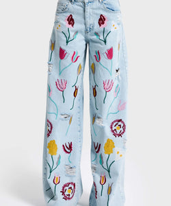 EMBROIDERY PALAZZO JEANS - WILDFLOWER BLUE