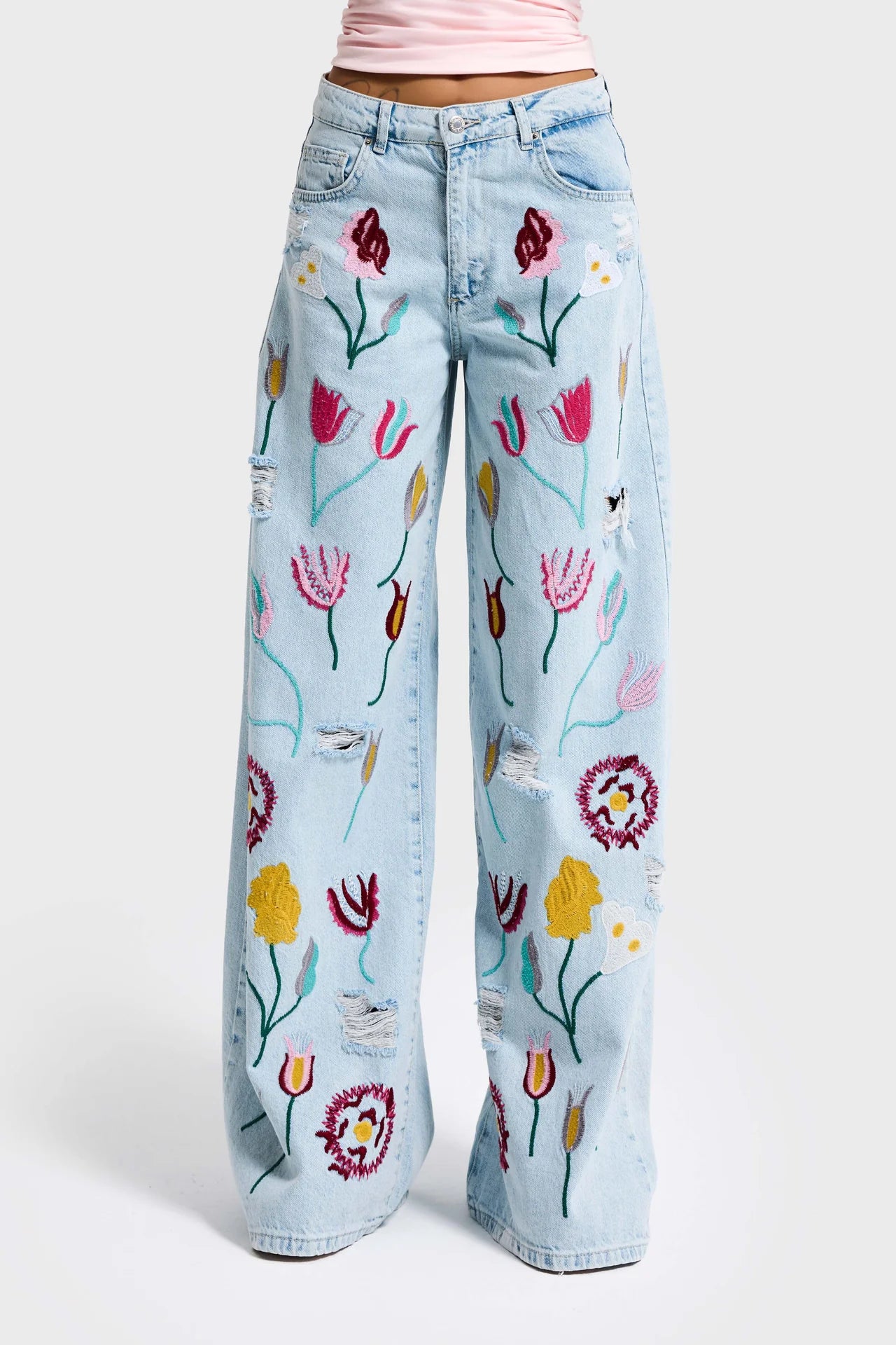 EMBROIDERY PALAZZO JEANS - WILDFLOWER BLUE