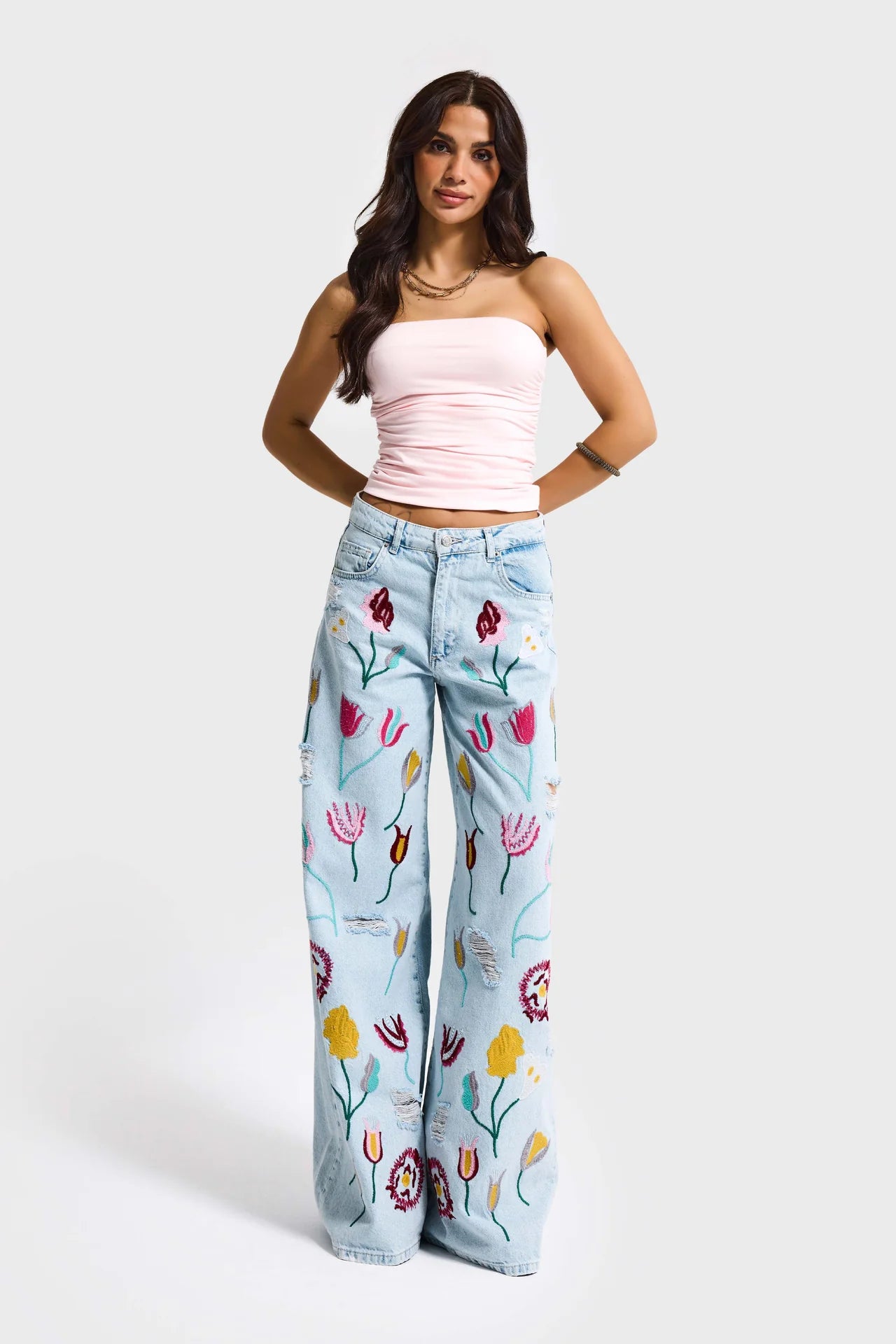 EMBROIDERY PALAZZO JEANS - WILDFLOWER BLUE