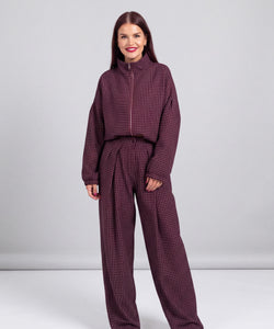 DEAN CHECKED PLEATED PANTS - BORDEAUX