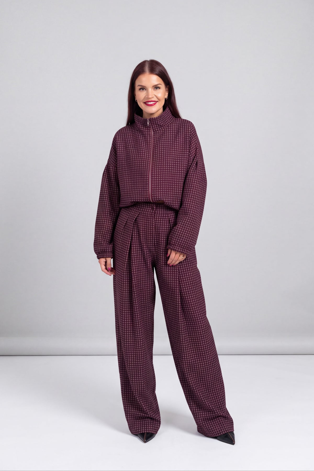DEAN CHECKED PLEATED PANTS - BORDEAUX