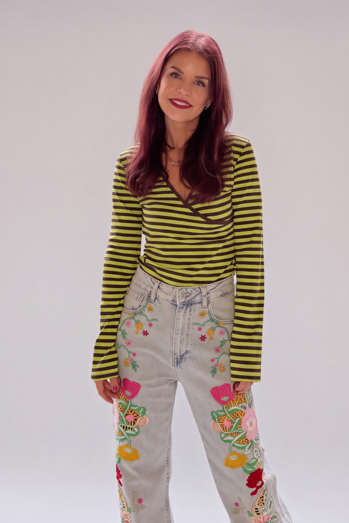 RAMY STRIPED TOP - GREEN/BROWN