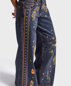 EMBROIDERY PALAZZO JEANS - WESTERN PRINT