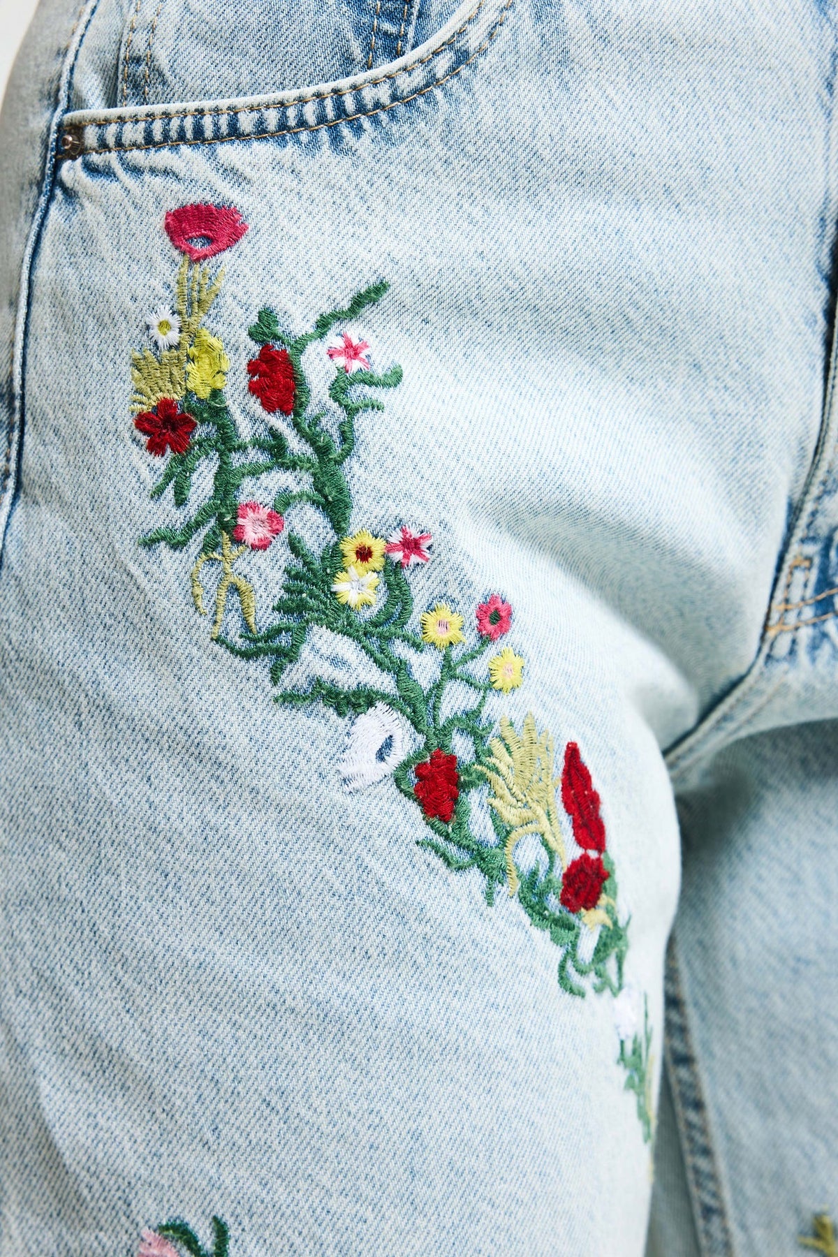 EMBROIDERY STRAIGHT JEANS - BLOSSOM BLUE