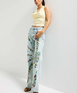 EMBROIDERY STRAIGHT JEANS - BLOSSOM BLUE