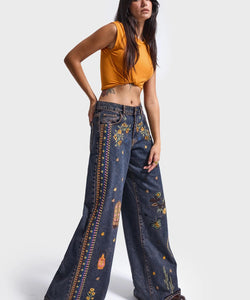 EMBROIDERY PALAZZO JEANS - WESTERN PRINT