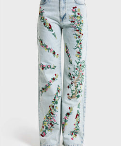 EMBROIDERY STRAIGHT JEANS - BLOSSOM BLUE