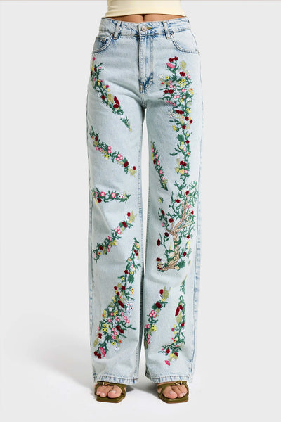EMBROIDERY STRAIGHT JEANS - BLOSSOM BLUE