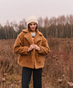 BOXY TEDDY COAT - BROWN