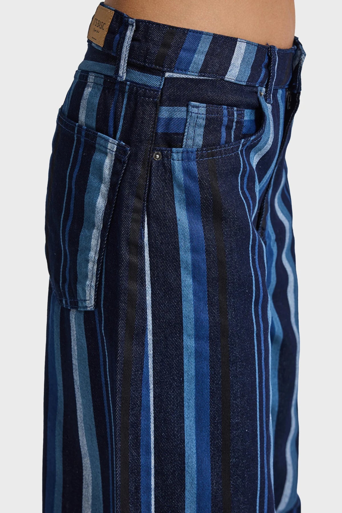 STRIPED BAGGY JEANS - DARK BLUE