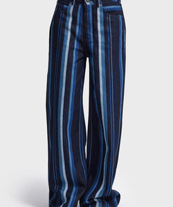 STRIPED BAGGY JEANS - DARK BLUE