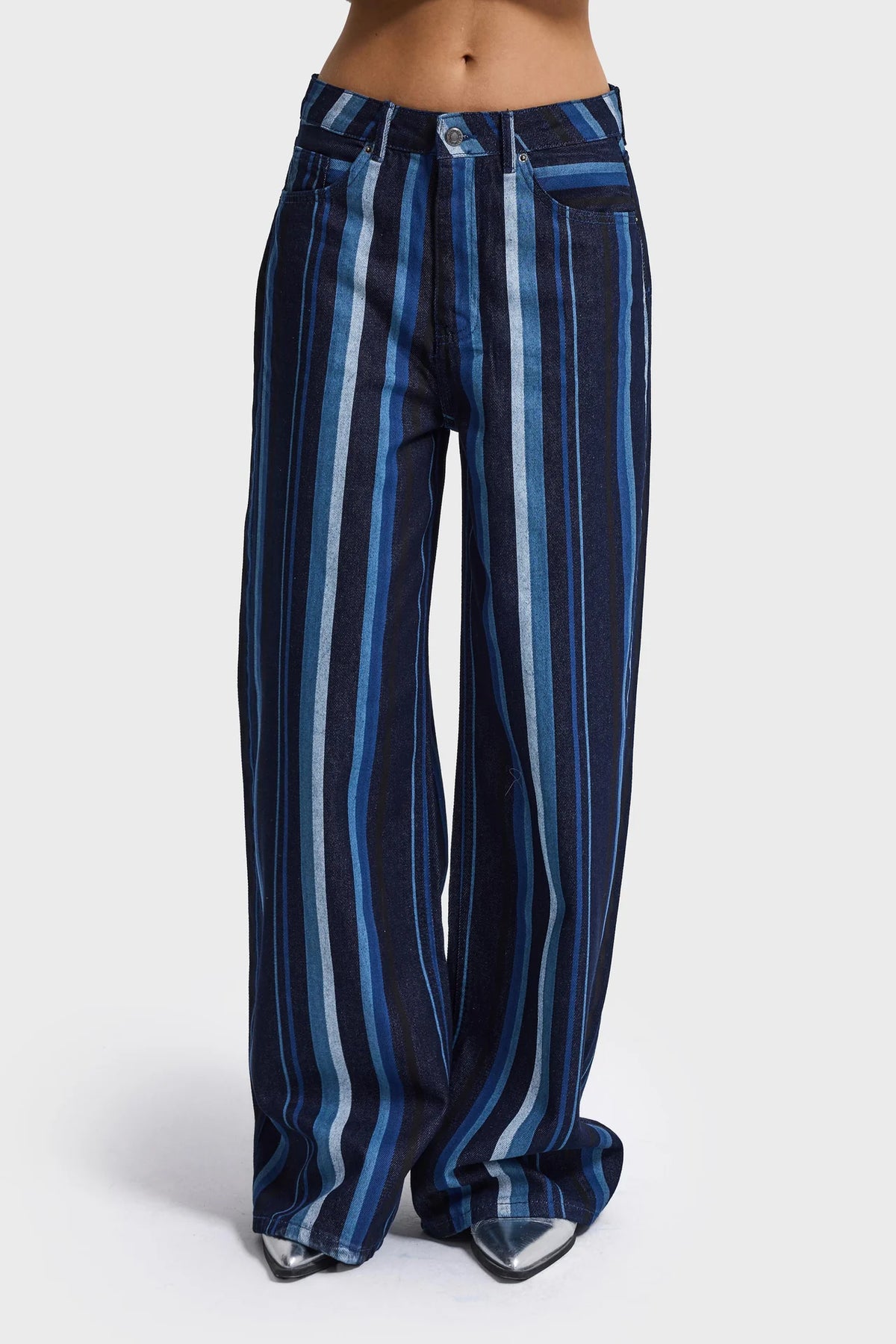 STRIPED BAGGY JEANS - DARK BLUE