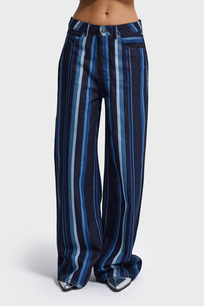 STRIPED BAGGY JEANS - DARK BLUE