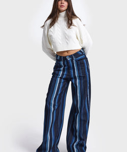 STRIPED BAGGY JEANS - DARK BLUE
