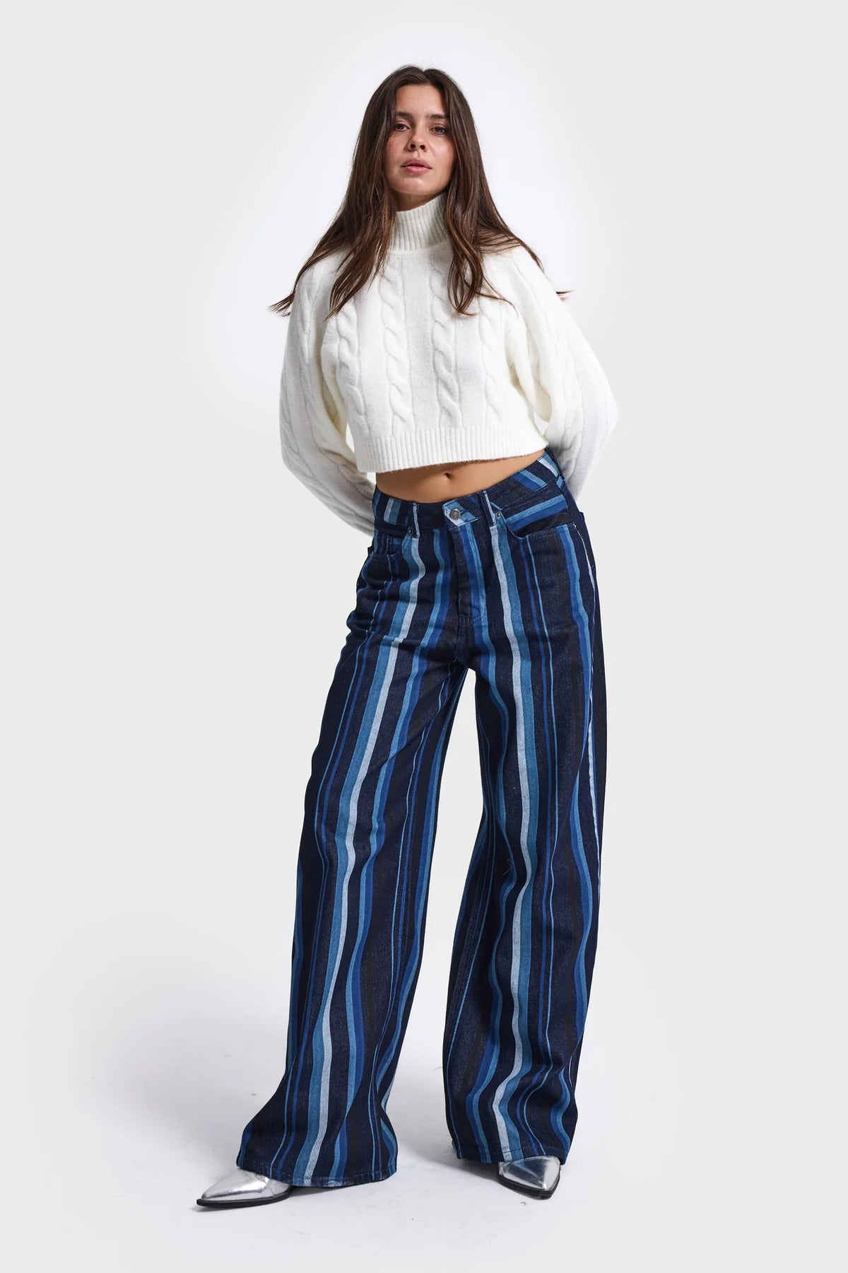 STRIPED BAGGY JEANS - DARK BLUE