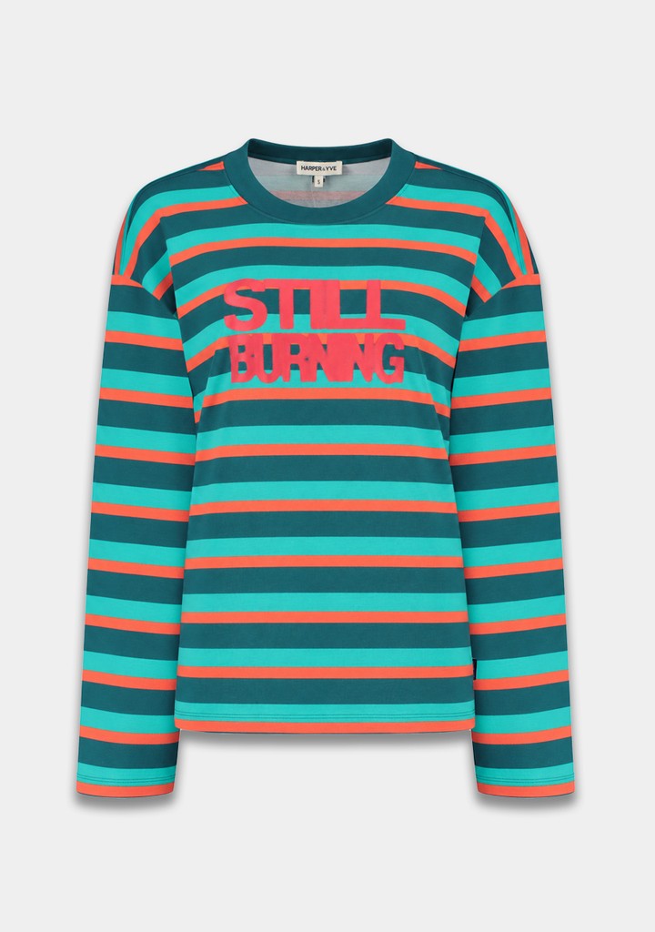 HARPER & YVE | STILL BURNING T-SHIRT - DEEP TEAL STRIPE