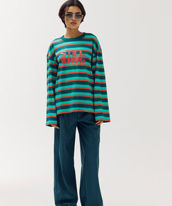 HARPER & YVE | STILL BURNING T-SHIRT - DEEP TEAL STRIPE