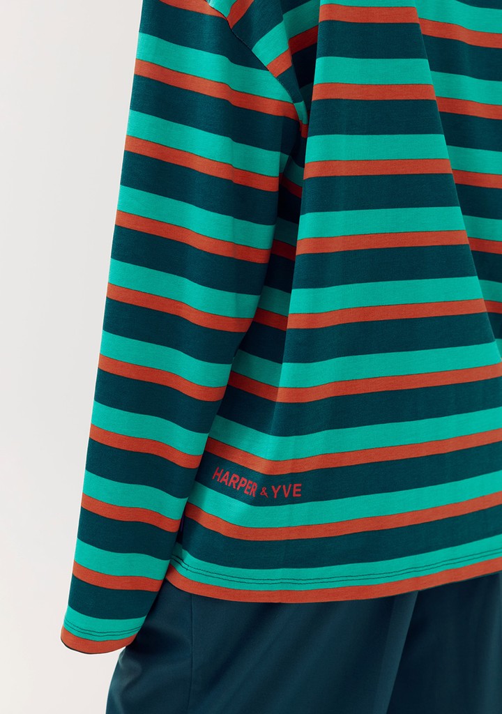 HARPER & YVE | STILL BURNING T-SHIRT - DEEP TEAL STRIPE