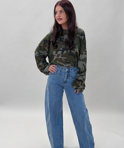 KIKI STUDDED BARREL JEANS - BLUE