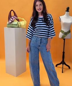 KIKI STUDDED BARREL JEANS - BLUE