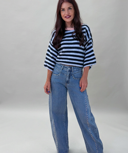 KIKI STUDDED BARREL JEANS - BLUE