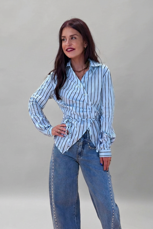 NOUSHA WRAP BLOUSE - BLUE