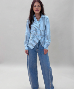 KIKI STUDDED BARREL JEANS - BLUE