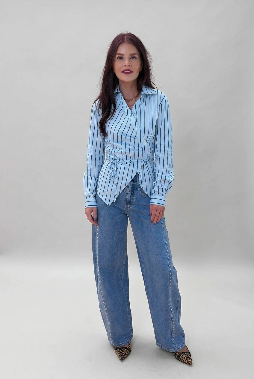 KIKI STUDDED BARREL JEANS - BLUE