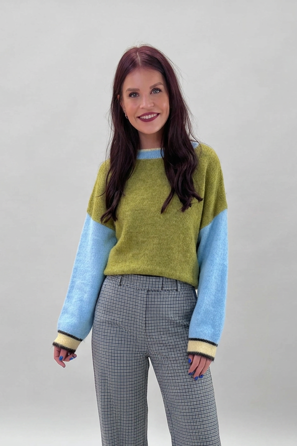 DIDE COLOR-BLOCK KNIT - GREEN/BLUE