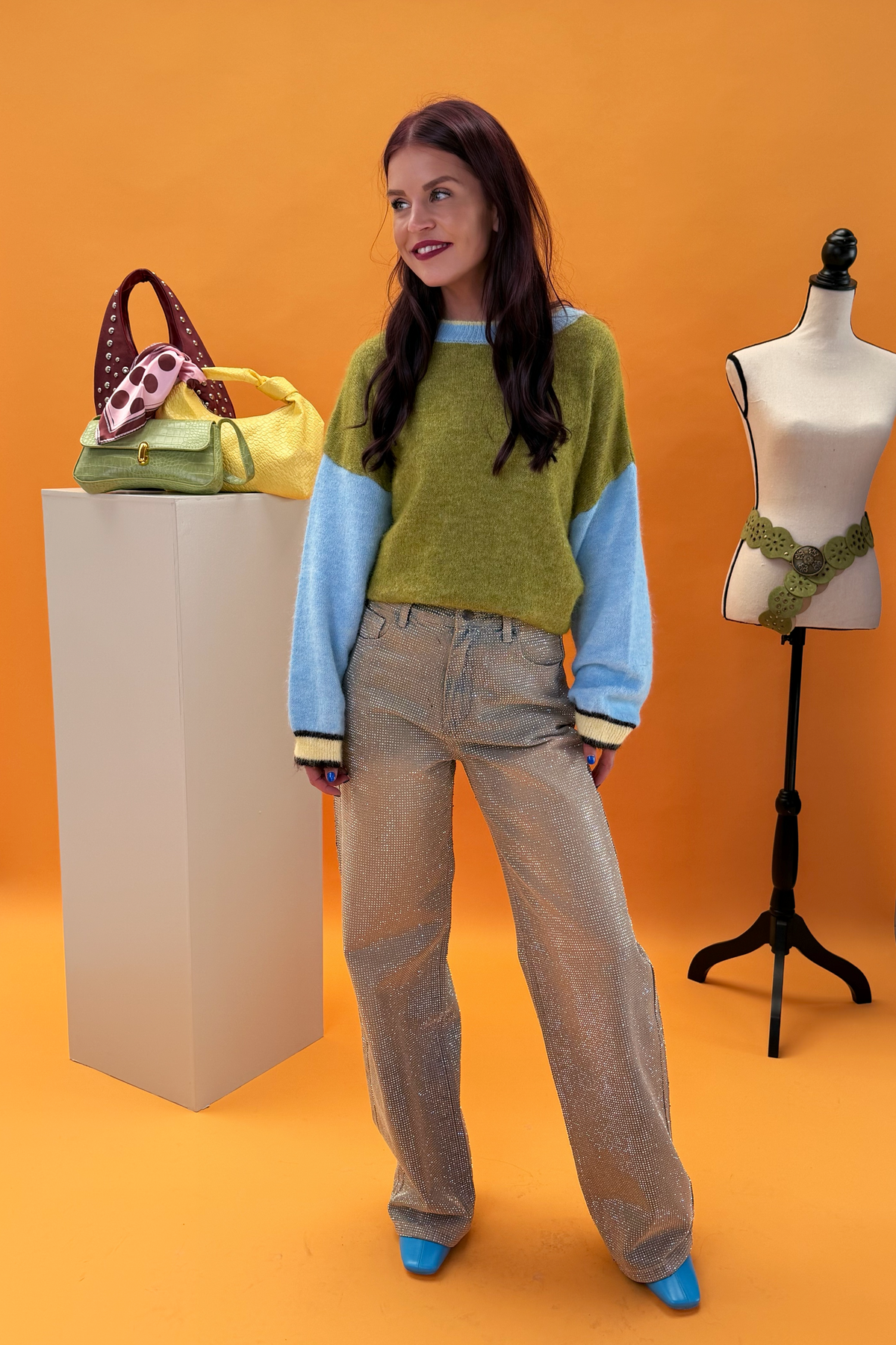 DIDE COLOR-BLOCK KNIT - GREEN/BLUE