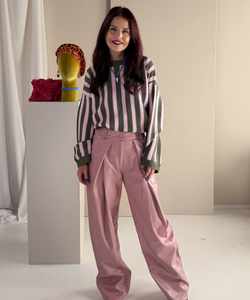 LIME STRIPED PULLOVER - PINK/OLIVE GREEN