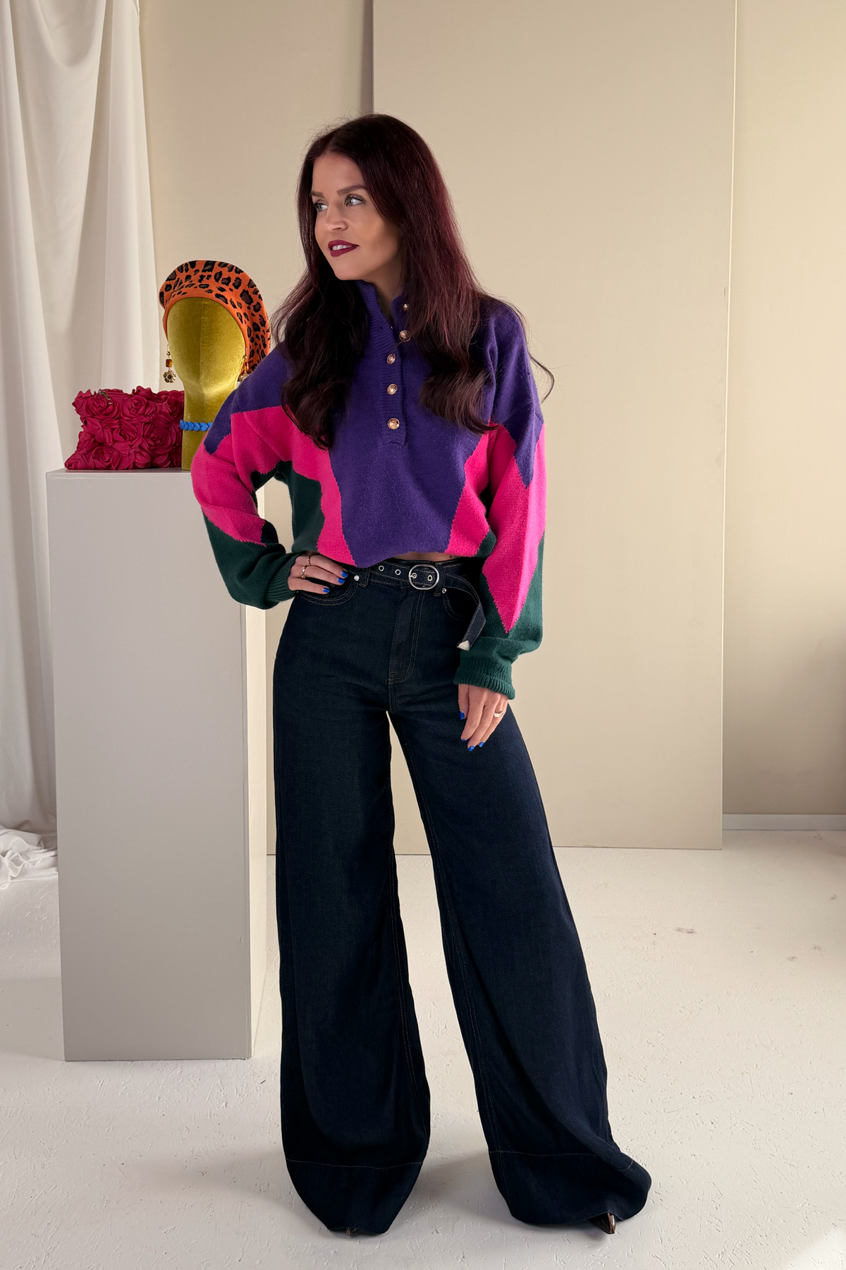 MOODY PULLOVER - PURPLE/GREEN