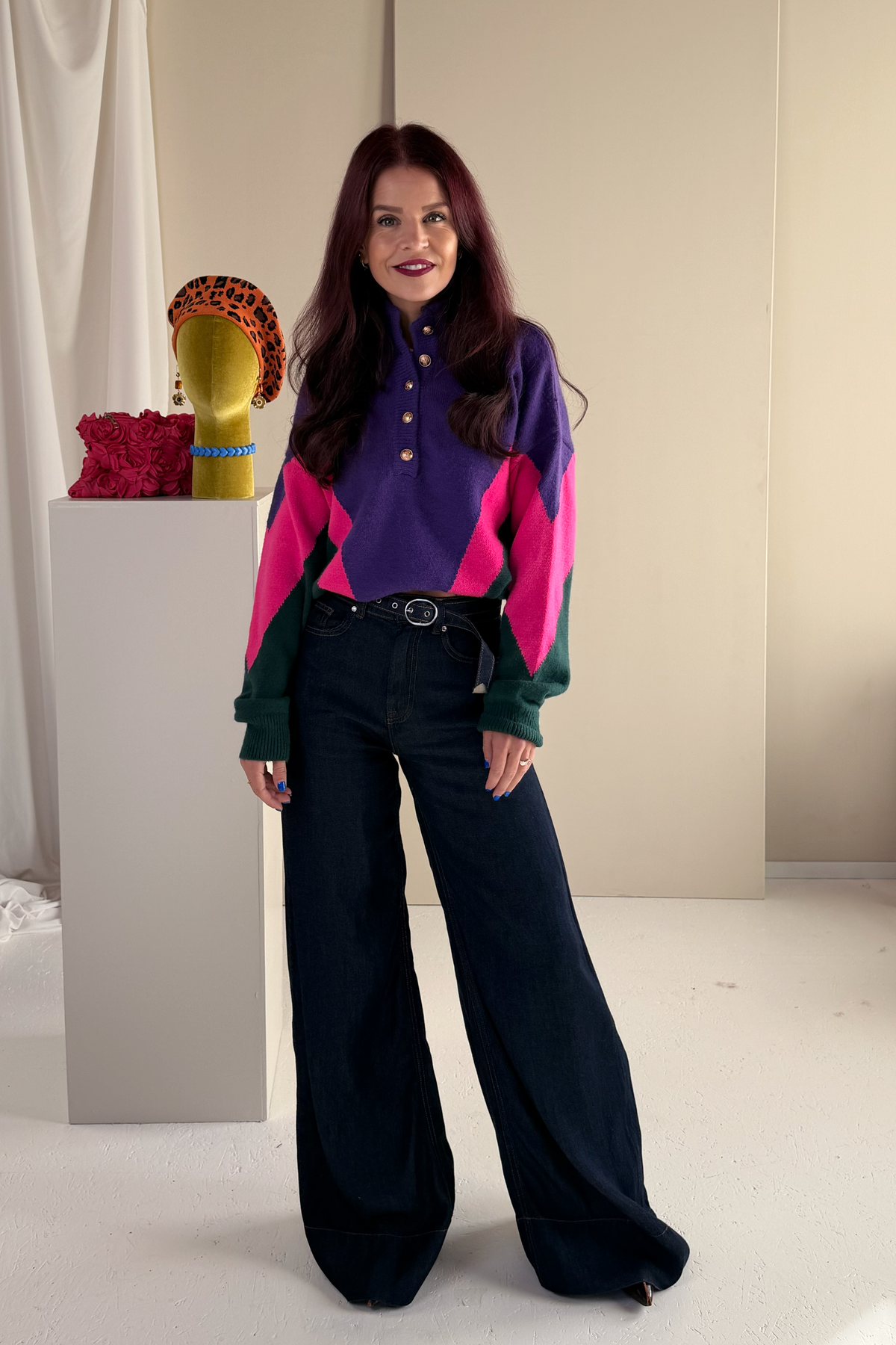 MOODY PULLOVER - PURPLE/GREEN