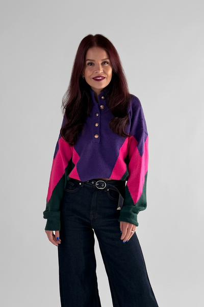 MOODY PULLOVER - PURPLE/GREEN