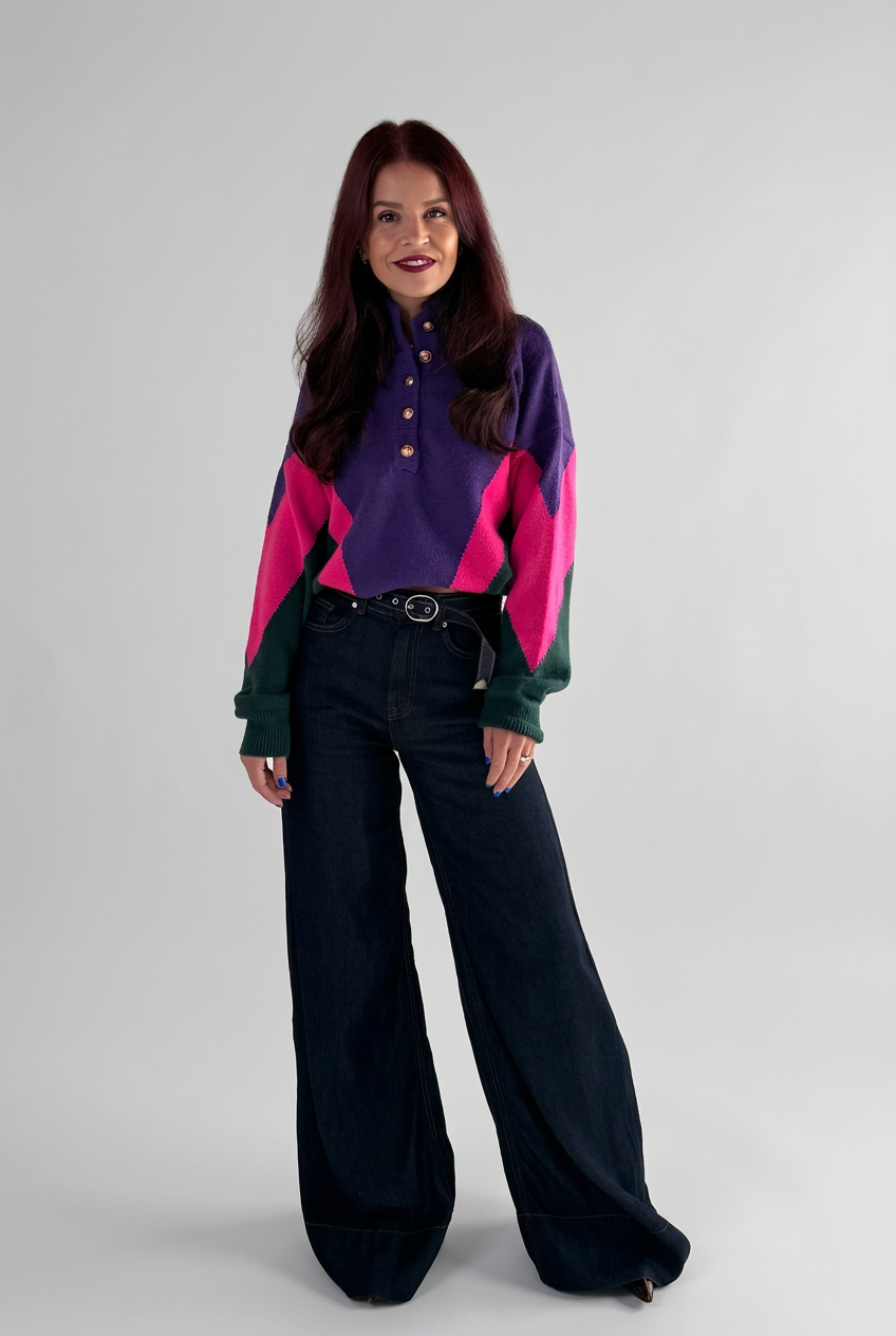 MOODY PULLOVER - PURPLE/GREEN