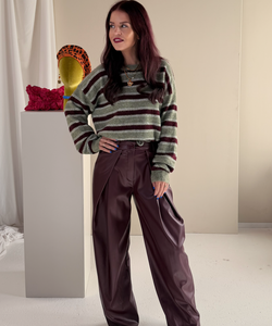PARKER STRIPED PULLOVER - OLIVE GREEN/BORDEAUX