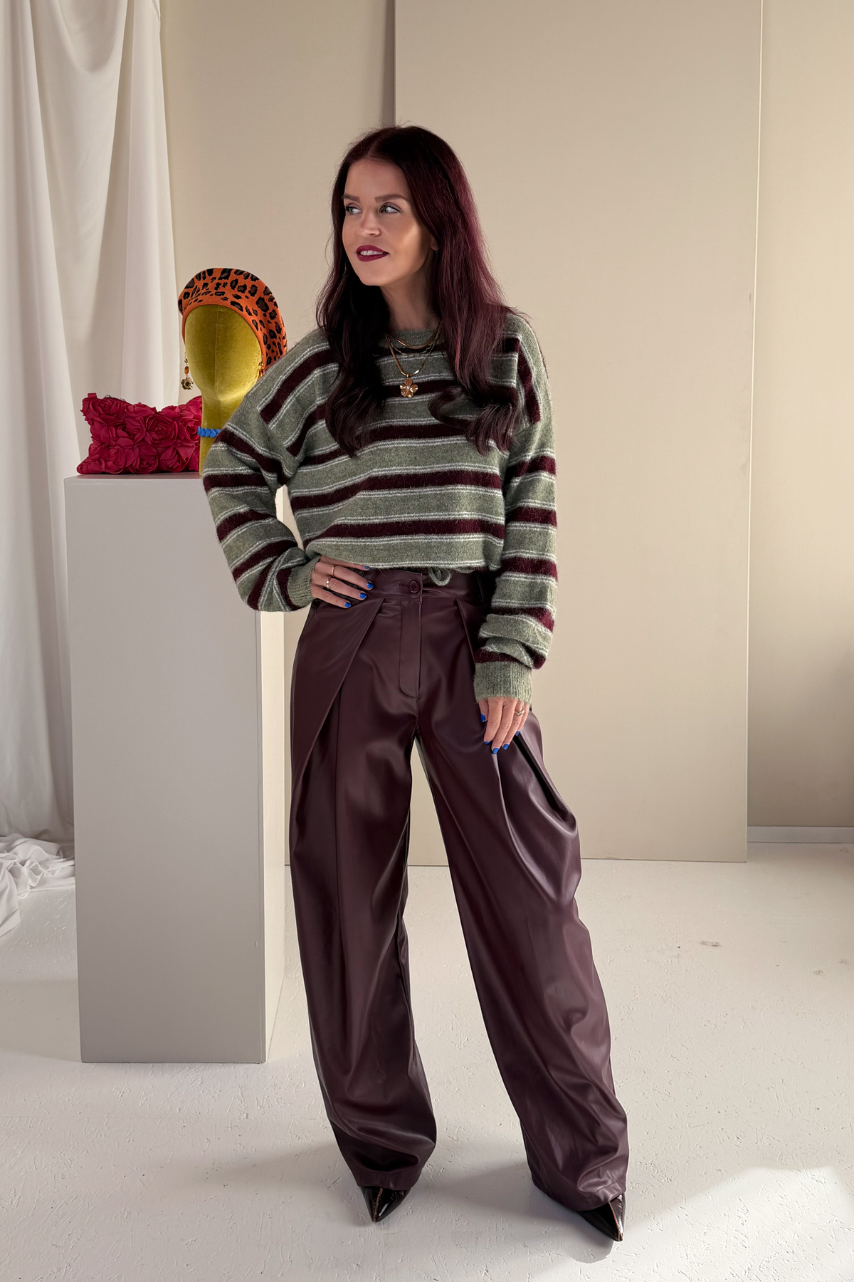 PARKER STRIPED PULLOVER - OLIVE GREEN/BORDEAUX