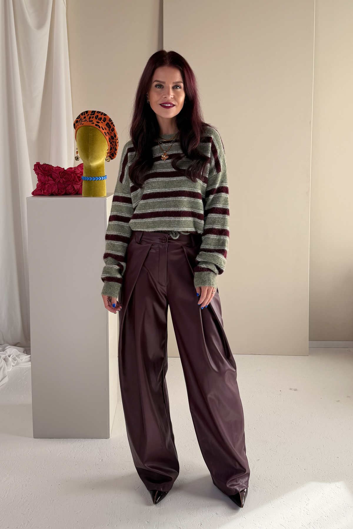 PARKER STRIPED PULLOVER - OLIVE GREEN/BORDEAUX