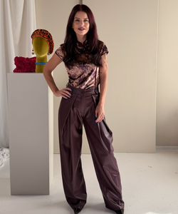 AVA VELVET MANDARIN TOP - BROWN