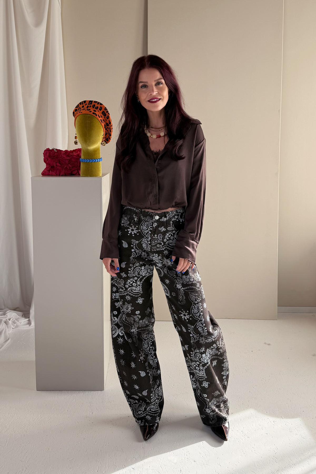 CONRAD SATIN BLOUSE - BROWN