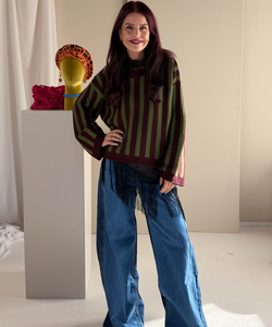 LIME STRIPED PULLOVER - FUDGE/GREEN
