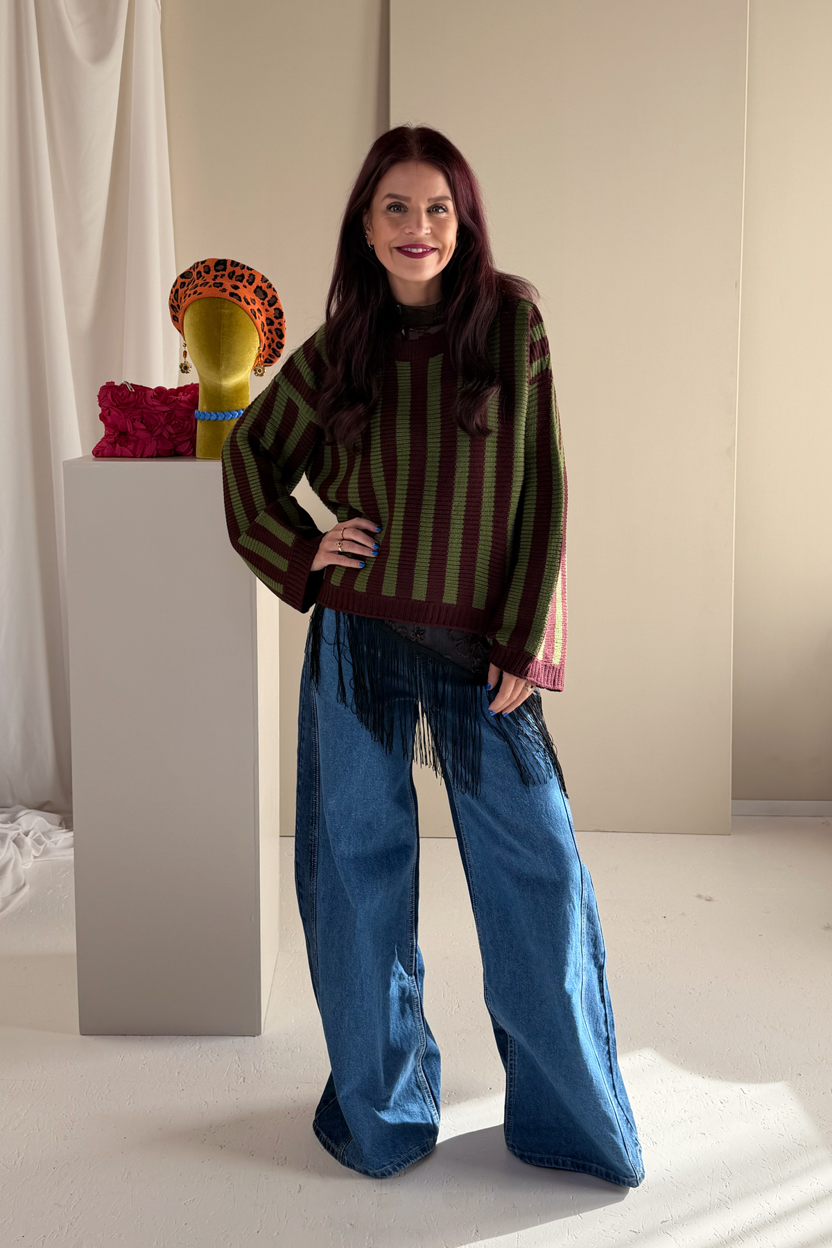 LIME STRIPED PULLOVER - FUDGE/GREEN