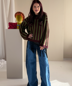 LIME STRIPED PULLOVER - FUDGE/GREEN