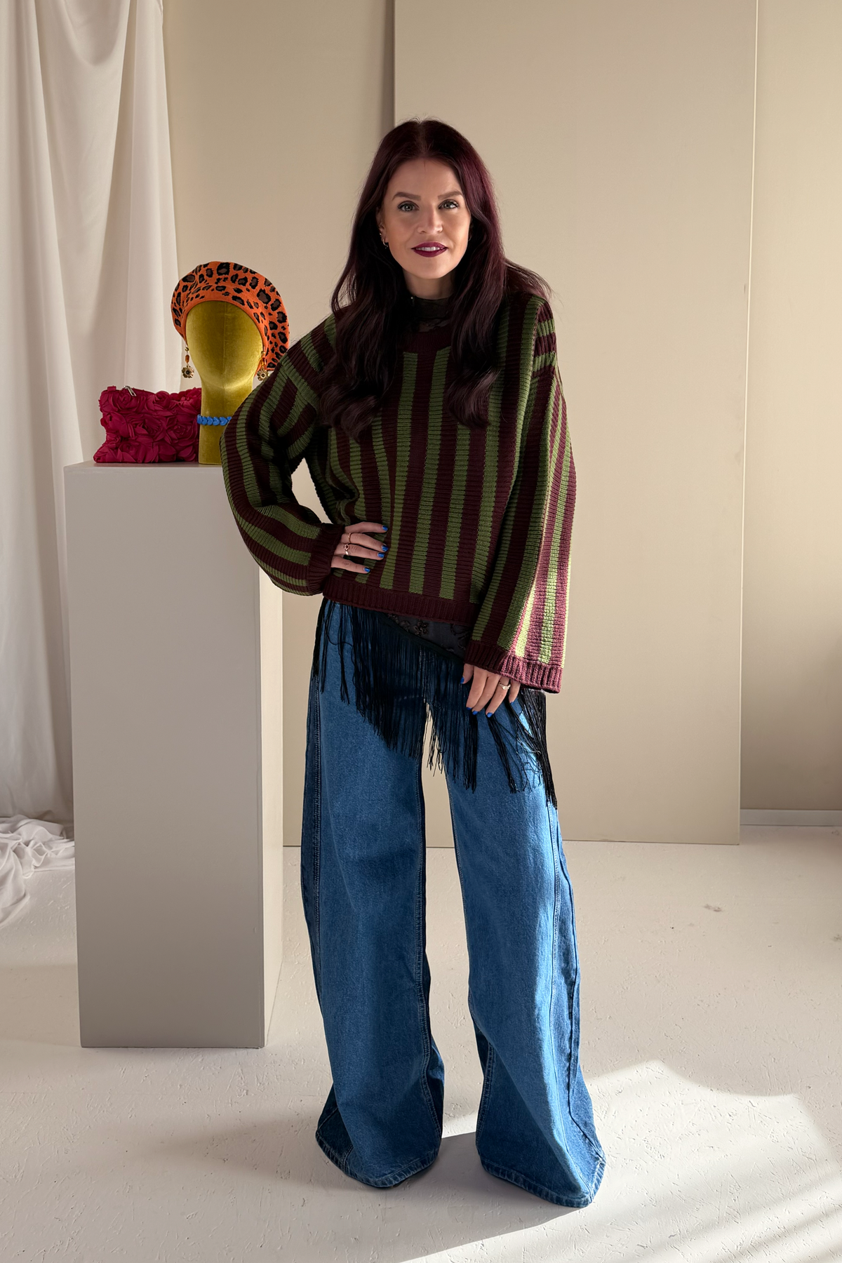 LIME STRIPED PULLOVER - FUDGE/GREEN