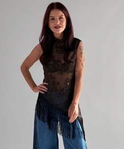 NIVA FRINGE TOP - BROWN