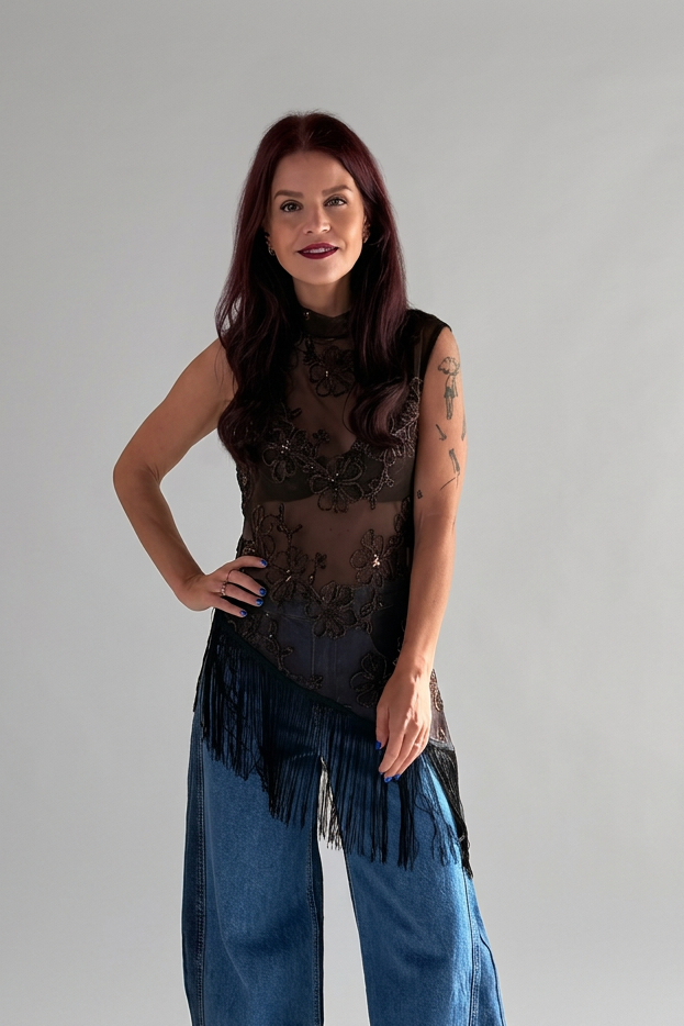 NIVA FRINGE TOP - BROWN